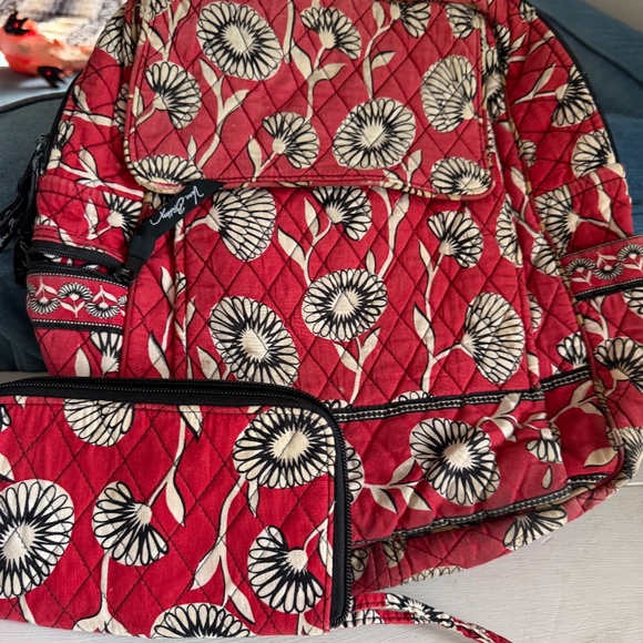 Vera Bradley Backpack With Matching Wallet Red and Black - Picture 3 of 15